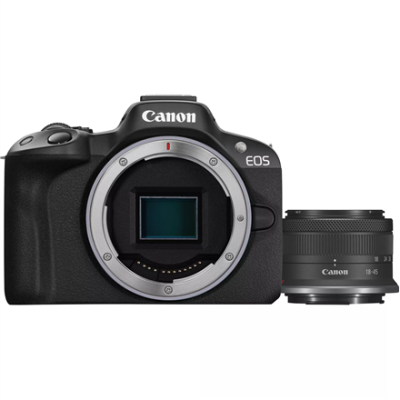 Canon  |  EOS R50 + RF-S 18-45mm F4.5-6.3 IS STM (SIP)  |  Megapixel 24.2 MP  |  Image stabilizer  |  ISO sensitivity (max) 32000  |  Display diagonal 2.95 "  |  Wi-Fi  |  Video recording  |  Automatic, manual  |  CMOS  |  Black