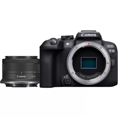 Canon  |  D.CAM EOS R10 RF-S 18-45 IS STM EU26  |  Megapixel 24.2 MP  |  Image stabilizer  |  ISO sensitivity (max) 32000  |  Wi-Fi  |  Video recording  |  Manual  |  CMOS  |  Black