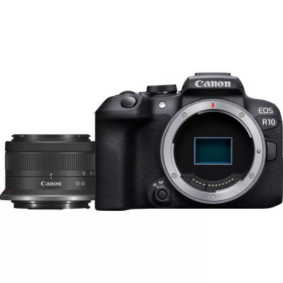 Canon  |  D.CAM EOS R10 RF-S 18-45 IS STM EU26  |  Megapixel 24.2 MP  |  Image stabilizer  |  ISO sensitivity (max) 32000  |  Wi-Fi  |  Video recording  |  Manual  |  CMOS  |  Black