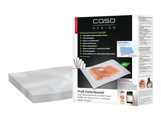 Caso  |  Foil Bags  |  01219  |  50 units  |  Dimensions (W x L) 20 x 30 cm  |  Ribbed
