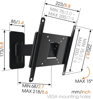 Vogels  |  Wall mount  |  MA2030-A1  |  Full motion  |  19-40 "  |  Maximum weight (capacity) 15 kg  |  Black