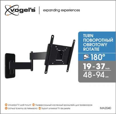 Vogels  |  Wall mount  |  MA2040-A1  |  Full motion  |  19-40 "  |  Maximum weight (capacity) 15 kg  |  Black