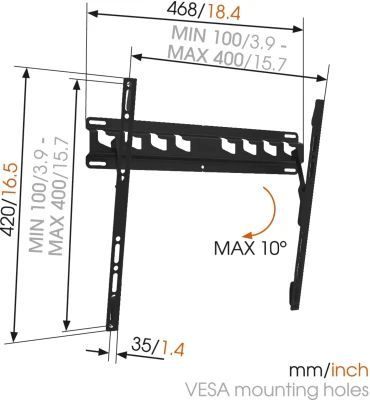 Vogels  |  Wall mount  |  MA3010-A1  |  Tilt  |  32-55 "  |  Maximum weight (capacity) 40 kg  |  Black