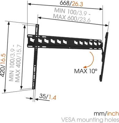 Vogels  |  Крепление на стену  |  MA4010-A1  |  Наклон  |  40-65 "  |  Максимальный вес (вместимость) 60 кг  |  Черный