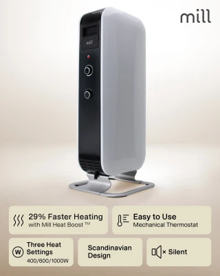 Mill  |  Heater  |  AB-H1000MEC  |  Oil Filled Radiator  |  1000 W  |  Number of power levels 3  |  Suitable for rooms up to 12-16 m²  |  White