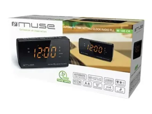 Muse  |  Dual Alarm Clock radio PLL  |  M-185CR  |  AUX in  |  Black