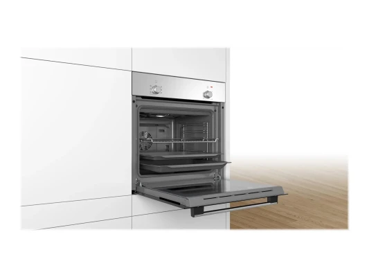 Bosch  |  Oven  |  HBF010BR1S  |  66 L  |  A  |  Multifunctional  |  Manual  |  Height 59.5 cm  |  Width 59.4 cm  |  Stainless steel
