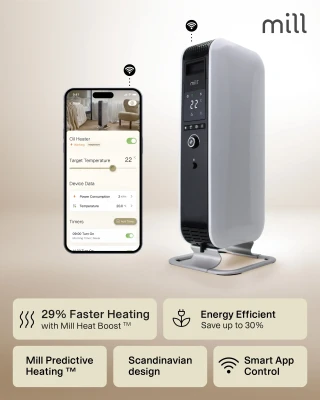 Mill  |  Heater  |  OIL1500WIFI3 GEN3  |  Oil Filled Radiator  |  1500 W  |  Number of power levels 3  |  Suitable for rooms up to 25 m²  |  White / Black