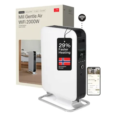 Mill  |  Heater  |  OIL2000WIFI3 GEN3  |  Oil Filled Radiator  |  2000 W  |  Number of power levels 3  |  Suitable for rooms up to 24 m²  |  White / Black