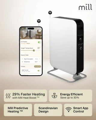 Mill  |  Heater  |  OIL2000WIFI3 GEN3  |  Oil Filled Radiator  |  2000 W  |  Number of power levels 3  |  Suitable for rooms up to 24 m²  |  White / Black
