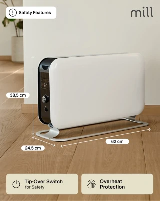Mill  |  Sildītājs  |  CO2200LEDMAX  |  Konvekcijas sildītājs  |  2200 W  |  Jauda līmeņu skaits 3  |  Piemērots telpām līdz 5-30 m²  |  Balts