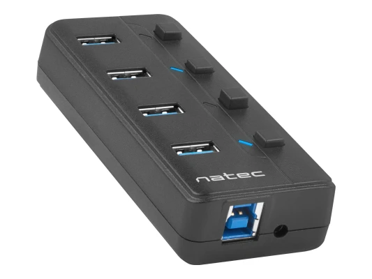 Natec USB 3.0 HUB, Mantis 2, 4-Port, On / Off with AC Adapter  |  Natec  |  4 Port Hub With USB 3.0  |  Mantis NHU-1557  |  Black