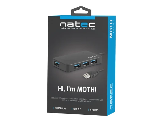 Natec  |  4 Port Hub With USB 3.0  |  Moth NHU-1342  |  Black  |  0.15 m