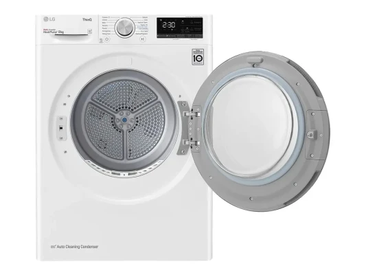 LG  |  Dryer Machine  |  RH80V3AV6N  |  Energy efficiency class D  |  Front loading  |  8 kg  |  LED  |  Depth 69 cm  |  Wi-Fi  |  White