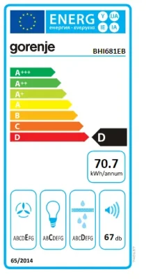 Gorenje  |  Hood  |  BHI681EB  |  Canopy  |  Energy efficiency class D  |  Width 58 cm  |  370 m³ / h  |  Mechanical control  |  LED  |  Black