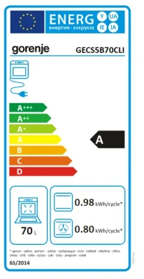 Gorenje  |  Plīts  |  GECS5B70CLI  |  Plīts veids Vitroceramic  |  Cepeškrāsns veids Elektriska  |  Bežs  |  Platums 50 cm  |  Dziļums 59.4 cm  |  70 L