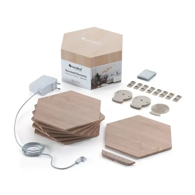 Nanoleaf  |  Elements Wood Look Hexagons Starter Kit (7 panels)  |  Cool White + Warm White
