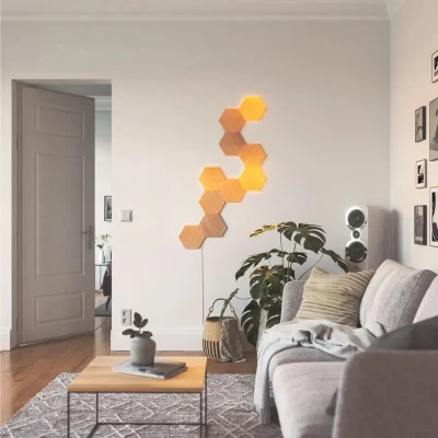 Nanoleaf  |  Elements Wood Look Hexagons Starter Kit (7 panels)  |  Cool White + Warm White