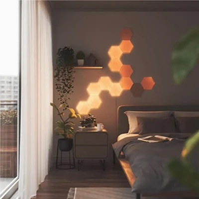 Nanoleaf  |  Elements Wood Look Hexagons Starter Kit (7 panels)  |  Cool White + Warm White