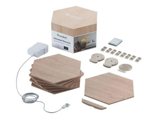 Nanoleaf  |  Elements Wood Look Hexagons Starter Kit (7 panels)  |  Cool White + Warm White