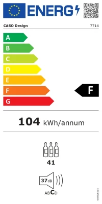 Caso  |  Wine Cooler  |  WineDeluxe WD 41  |  Energy efficiency class F  |  Built-in  |  Bottles capacity 41  |  Black
