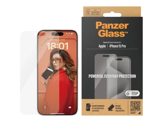 PanzerGlass  |  Screen Protector  |  iPhone  |  iPhone 15 pro  |  Tempered glass  |  Clear
