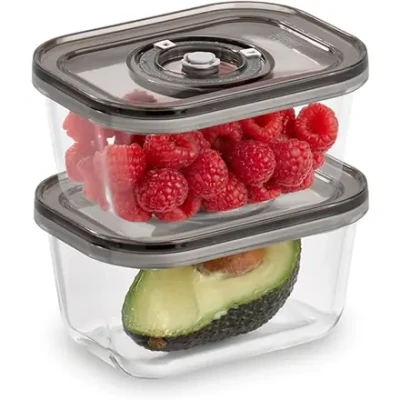 Caso  |  Glass Vacuum Containers with Plastic Lid (2 pcs)  |  VacuBoxx Eco-Duo S  |  Transparent