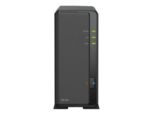 Synology  |  Tornis NAS  |  DS124  |  līdz 1 HDD / SSD  |  Realtek  |  RTD1619B  |  Procesora frekvence 1.7 GHz  |  1 GB  |  DDR4