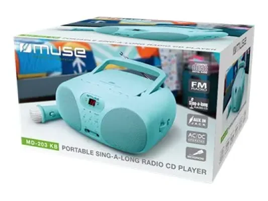 Muse  |  Portable Sing-A-Long Radio CD Player  |  MD-203 KB  |  AUX in  |  CD player  |  FM radio