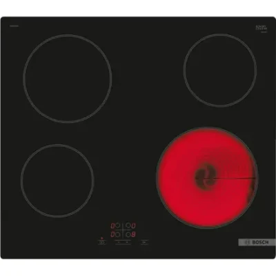 Bosch Hob  |  PKE61RBA2E  |  Electric  |  Number of burners / cooking zones 4  |  Touch  |  Timer  |  Black