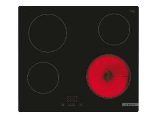 Bosch Hob  |  PKE61RBA2E  |  Electric  |  Number of burners / cooking zones 4  |  Touch  |  Timer  |  Black