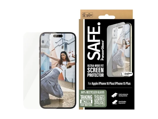PanzerGlass Screen protector  |  Apple  |  iPhone 16 Plus  |  Glass  |  Transparent  |  Ultra-Wide Fit