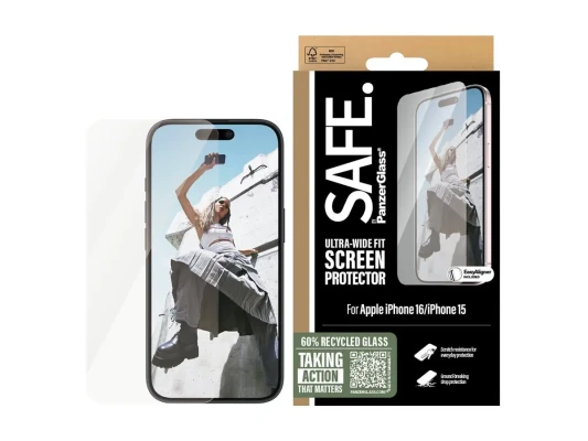 PanzerGlass Screen protector  |  Apple  |  iPhone 16  |  Glass  |  Transparent  |  Ultra-Wide Fit