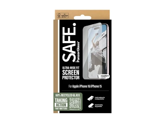 PanzerGlass Screen protector  |  Apple  |  iPhone 16  |  Glass  |  Transparent  |  Ultra-Wide Fit