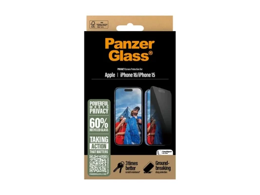 PanzerGlass Screen protector  |  Apple  |  iPhone 16 / iPhone 15  |  Glass  |  Black  |  Ultra-Wide Fit