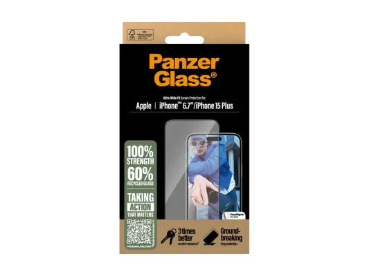 PanzerGlass Screen protector  |  Apple  |  iPhone 16 Plus / iPhone 15 Plus  |  Glass  |  Transparent  |  Ultra-Wide Fit