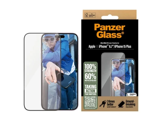 PanzerGlass Screen protector  |  Apple  |  iPhone 16 Plus / iPhone 15 Plus  |  Glass  |  Transparent  |  Ultra-Wide Fit