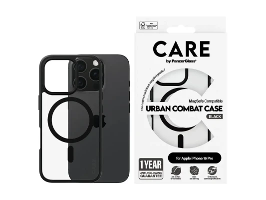 CARE Flagship Case  |  Back cover  |  Apple  |  iPhone 16 PRO  |  Recycled plastic  |  Black  |  MagSafe