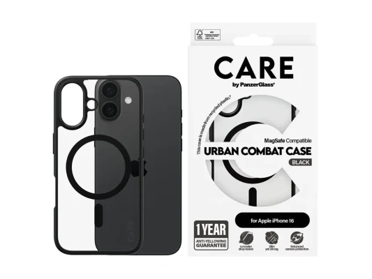 CARE Flagship Case  |  Back cover  |  Apple  |  iPhone 16  |  Recycled plastic  |  Black  |  MagSafe