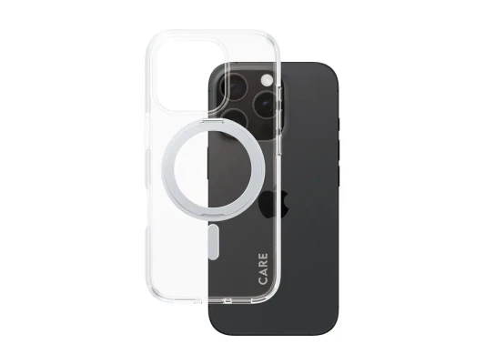 CARE Feature Case  |  Back cover  |  Apple  |  iPhone 16 PRO  |  Recycled plastic  |  Silver  |  Kickstand & MagSafe
