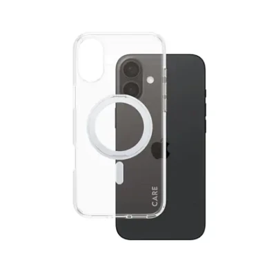 CARE by PanzerGlass Case Feature  |  Back protection  |  Apple  |  iPhone 16 Plus  |  Recycled plastic  |  Silver  |  Kickstand & MagSafe