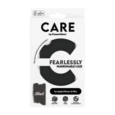 CARE by PanzerGlass Case Fashion  |  Back protection  |  Apple  |  iPhone 16 Plus  |  Recycled plastic  |  Black