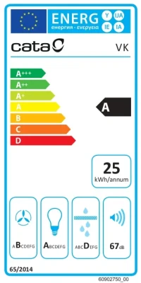 CATA Hood  |  VK 6000 X  |  Wall mounted  |  Energy efficiency class A  |  Width 60 cm  |  395 m³ / h  |  Mechanical control  |  LED  |  Inox