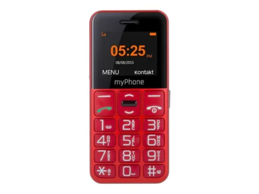 myPhone  |  Halo Easy  |  Red  |  1.77 "  |  TFT  |  24 MB  |  32 MB  |  Single SIM  |  Bluetooth  |  Main camera resolution 0.3 MP  |  1000 mAh