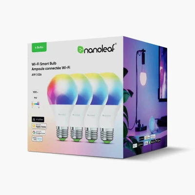 Nanoleaf Essentials Smart A60 spuldze Matter WiFi 900Lm 2700-6500K, 4 gab. iepakojums  |  E27  |  9 W  |  RGBCW