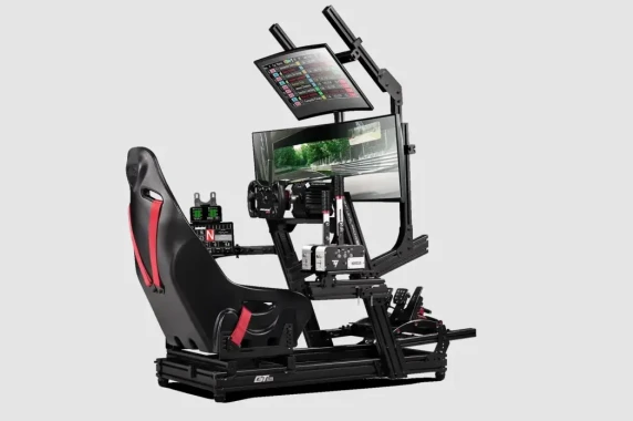 Next Level Racing  |  Alumīnijs; oglekļa tērauds  |  Sacīkšu simulatora kokpits  |  GTElite ratu plāksnes izdevums  |  Melns