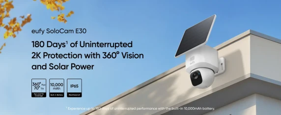 Anker Eufy  |  Security Camera with Solar Panel  |  SoloCam E30  |  F / 1.6  |  IP65  |  Micro SD, Max. 128GB