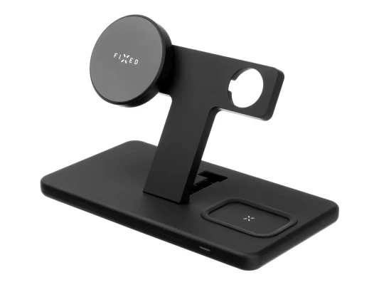 Fixed  |  MagPowerstation 3-in-1 wireless charging stand with MagSafe mount support  |  FIXMPOS-BK  |  Black