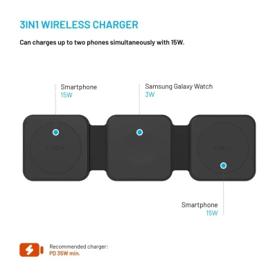Fixed  |  Wireless Foldable Charger 3in1 Flex for Samsung  |  FIXFLE-SA-BK  |  Black