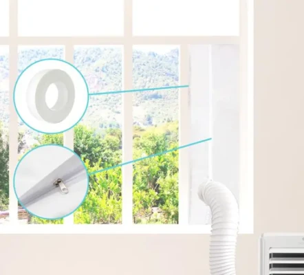 Insulated sliding window covering 163 x 35 cm for portable air conditioners